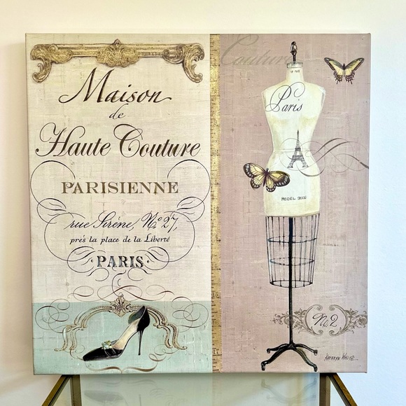 Handpainted Kathryn White Canvas Giclee Art Parisienne Maison de Haute Couture